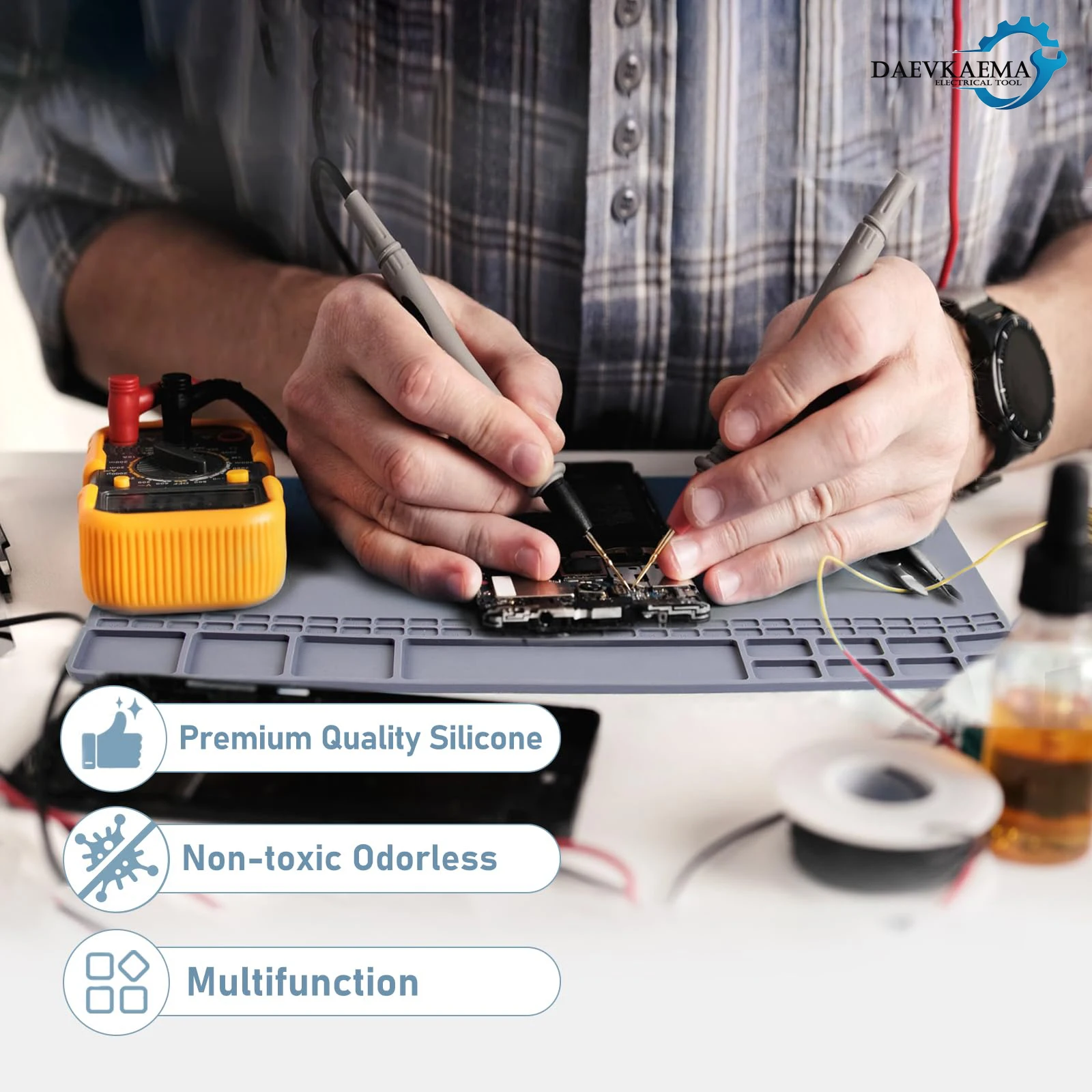 Diy Electronics Repair - แผ่นซิลิโคนแม่เหล็กสำหรับบัดกรี 500 ℃ แผ่นรองกันไฟฟ้าสถิตอเนกประสงค์ทนความร้อนสำหรับซ่อมนาฬิกา โทรศัพท์มือถือ และอุปกรณ์อิเล็กทรอนิกส์